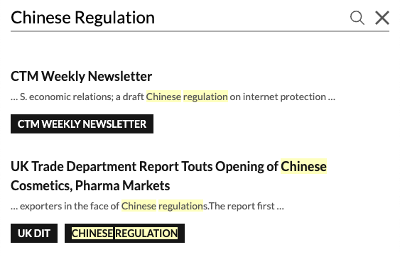 Search for Chinese Regulation using advanced search